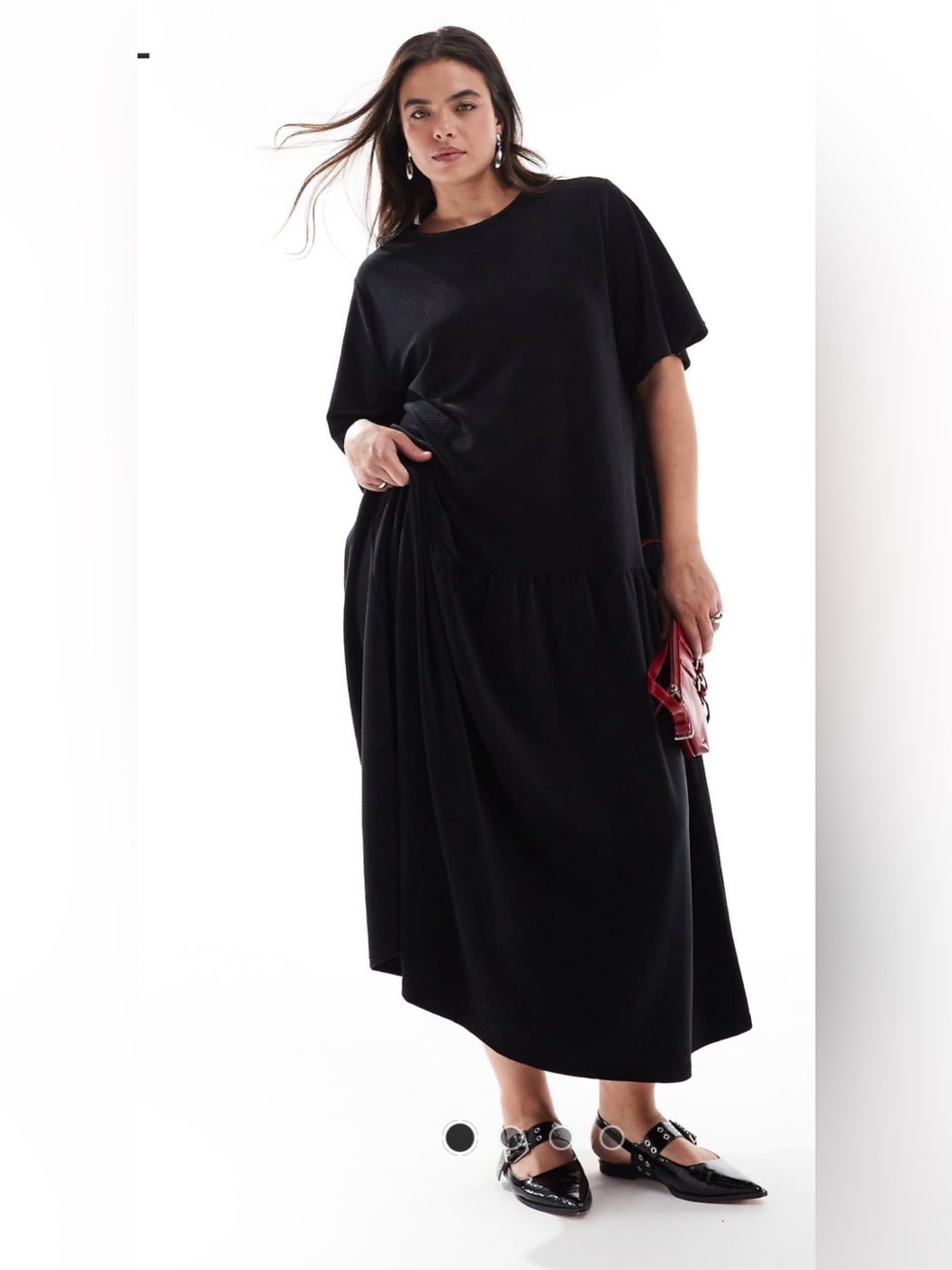 ASOS Curve Tie Back Cord Flare Black Relaxed Tiered Midi Dress Plus 20 Fall Cozy